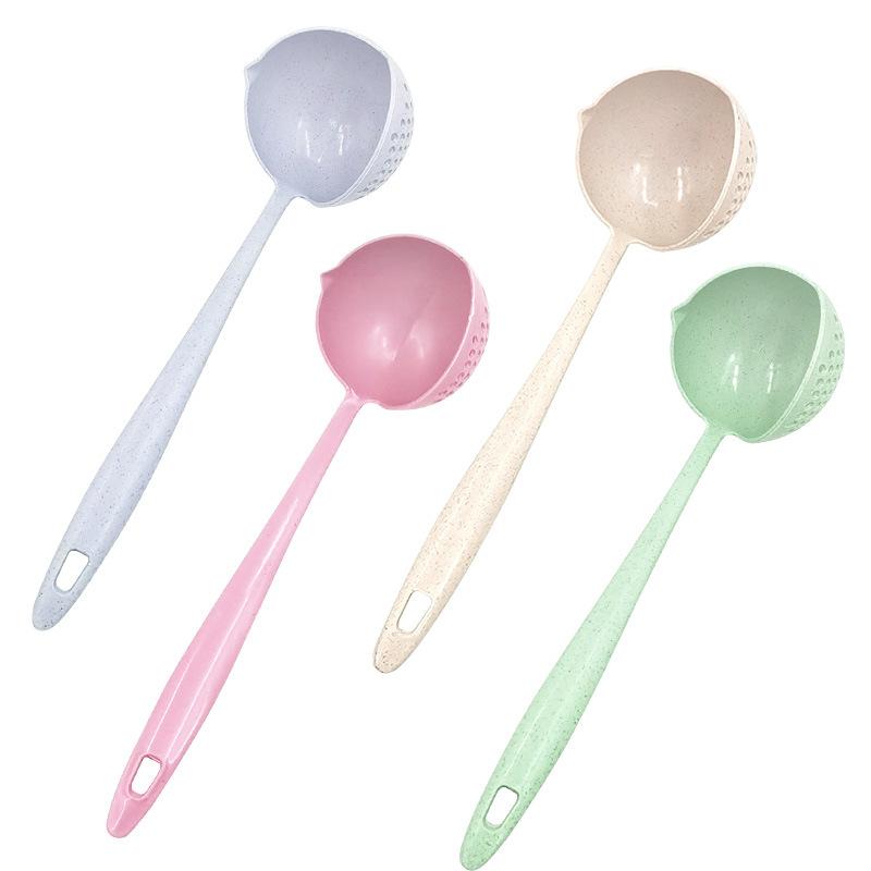 2-in-1 Long-Handle Plastic Soup Ladle & Strainer Spoon