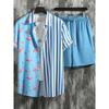 Set Camicia a Maniche Corte e Pantaloncini da Spiaggia da Uomo Stampa Elegante Camicia Casual da Uomo Pantaloncini da Uomo per Feste Estive