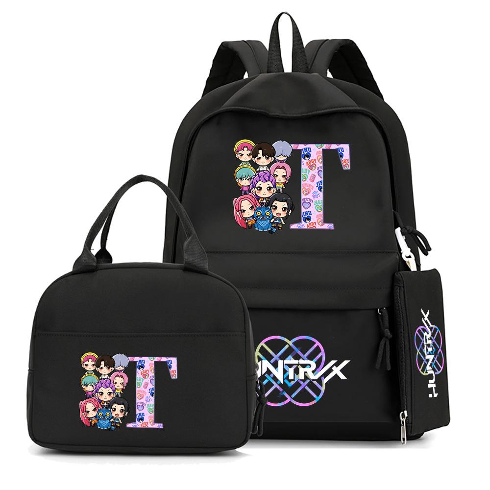 4Pcs/set 26 English Letter K-Pop Printed Backpack with Handbag Pencil Case for Teenager Student Boy Girl Schoolbag Bookbag Large Capacity Travel Bag