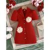 Neuer Sommerstil Mädchen einfarbiger Kurzarm-Blazer + Vorderseite florales Modekleid