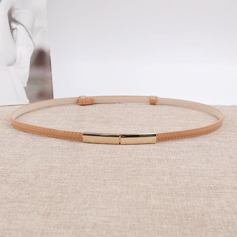 Simple and Versatile Women's Slim Belt Fashionable Commuter Belt with Gold Buckle and Textured Leather Design belt women