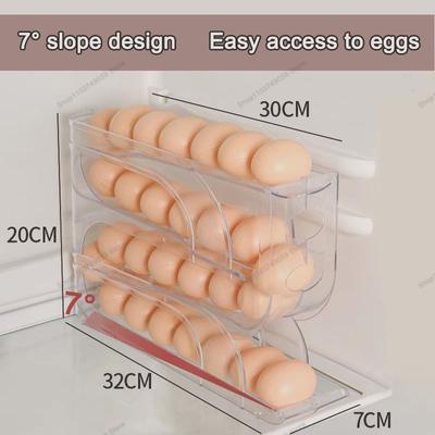 Caixa de Armazenamento Automático de Ovos com Rodas para Uso Doméstico, Suporte para Conservação de Ovos para Porta Lateral de Geladeira de Cozinha, Caixas para 30 Ovos, Armazenamento de Ovos em 3 Camadas
