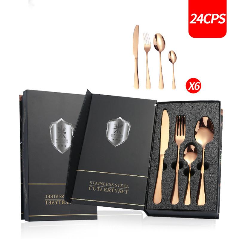 16pcs 20pcs 24pcs Stainless Steel Tableware Set Rainbow Dinnerware Knife Fork Coffee Spoon Cutlery Western Dinner Hotel Flatware