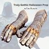 Medieval Knight Gauntlet Gloves Pair Brass Accents Crusader Armor Steel Gloves