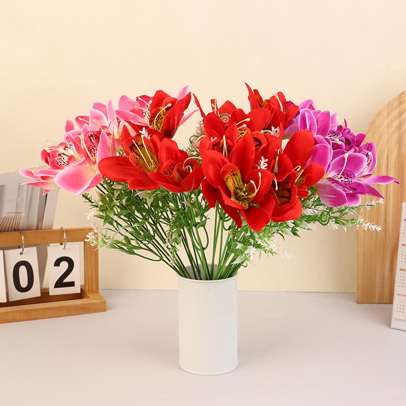 10Pcs Silk Orchid Bouquet Artificial Faux Flowers For Wedding Home Decor Diy Desk Vase Arrangement Floral Artificial Flowers