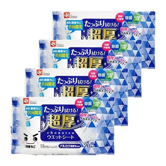 Rec Water Drops Super Thick Wet Sheets 20 Pieces (Pack of 4) Flooring Sheets/No Detergent/Sterilization/24 Hour Antibacterial/Uses Alkaline