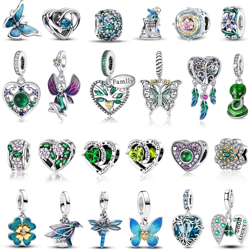 2025 Trendy Spinnable Four Leaf Clover & Elf & Swallow Dangle Charm Fits Bracelet & Necklace Women 925 Sterling copper Bead Gift