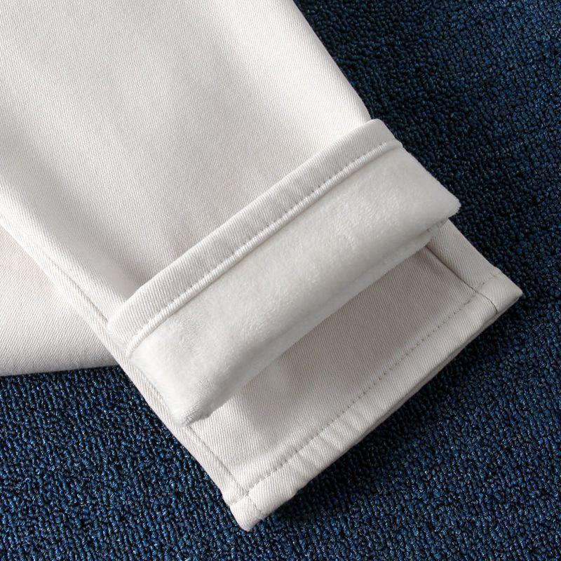 Women's High Waist Fleece-Lined Skinny Jeans - White Harem Style for Autumn/Winter 2025, Korean-Inspired, Casual, and Thickened.