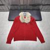 Xiangjia 2025 Winter Embroidered Fur Collar Knit Cardigan - Age-Reducing, Loose, Casual, Versatile Outerwear