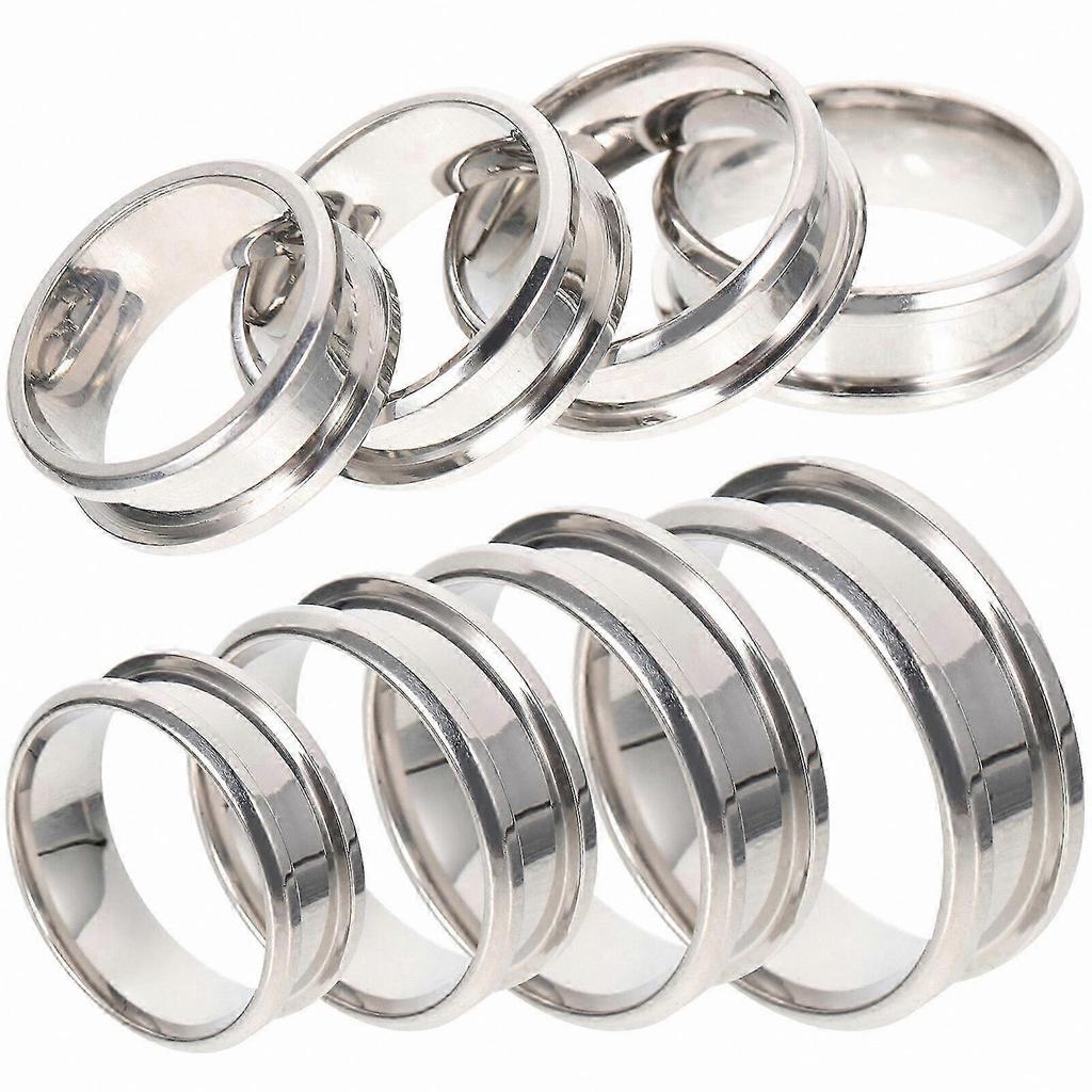 8-Piece Grooved Ring Blanks for Jewelry Crafting Stainless Steel Plain Rings for DIY Projects