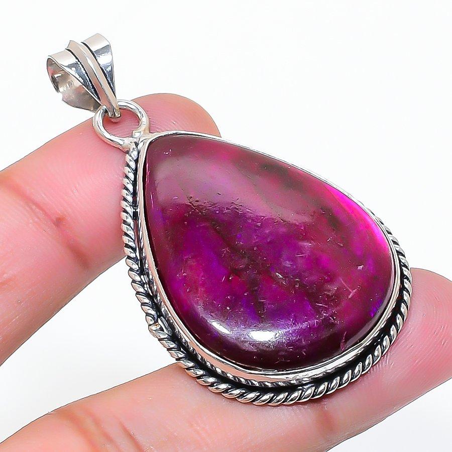 Natural Pink Labradorite Gemstone 925 Sterling Silver Jewelry Pendant 1.97" AP-15422