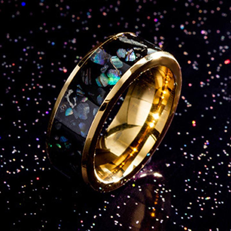 8mm Titanium Steel Wedding Ring Galaxy Created Opal Inlay Comfort Fit Polished Fashion Charm for Men And Women