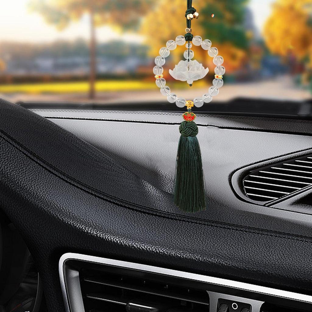 Rear View Mirror Hanging Accessories Glass Lotus Tassel Charm for Car Interior Decoration and Home Wall Gifts