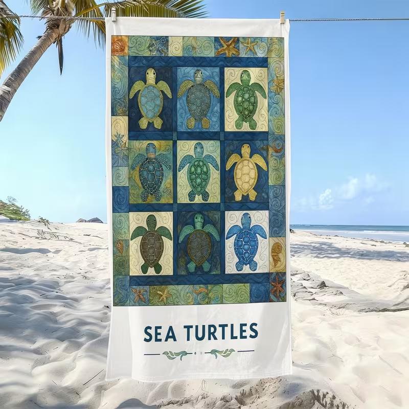 Retro Striped Fish Print Beach Towel Cute Ocean Animal Quick Dry Soft Lightweight Towel for Beach Pool Summer