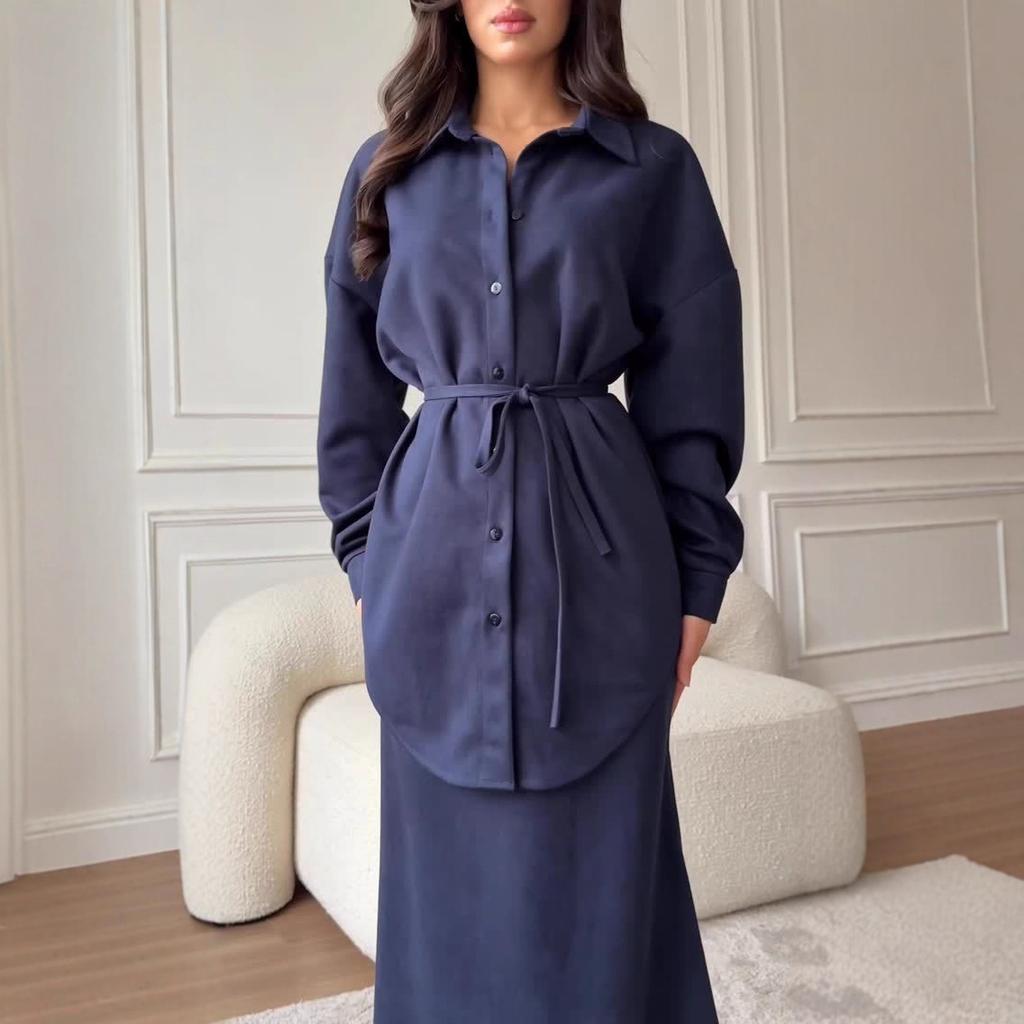 2025 Cross-border European and American Autumn New Button-loose Cardigan Shirt Top Slim-fit Hip Skirt Women's Clothing