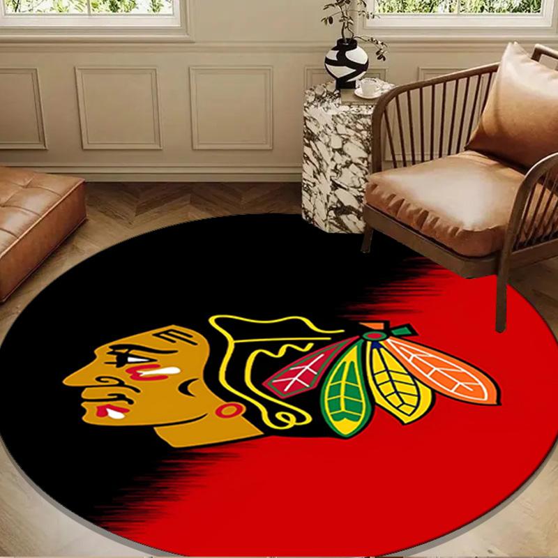 Chicago Hockey Round Rug for Livingroom,Bedroom, Palyroom, Chair Rug, Area rug, Circle Carpet, Large Size Decor Fan Christmas gift