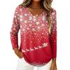 Top casual de damă cu mânecă lungă și decolteu în V, cu imprimeu de Crăciun