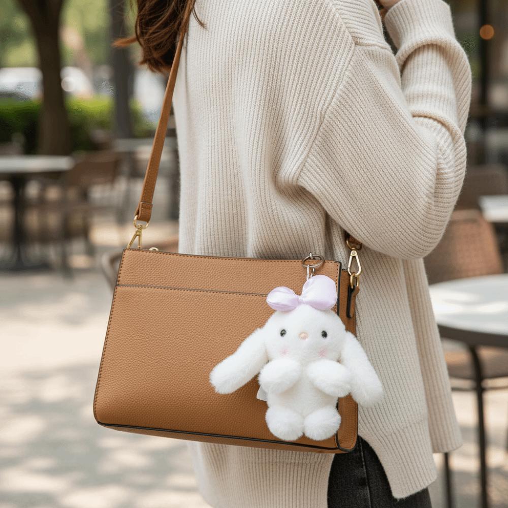 Lifelike Bunny Plush Ornaments Stuffed Animal Bow Bunny Plush Toy  Phone Accessories