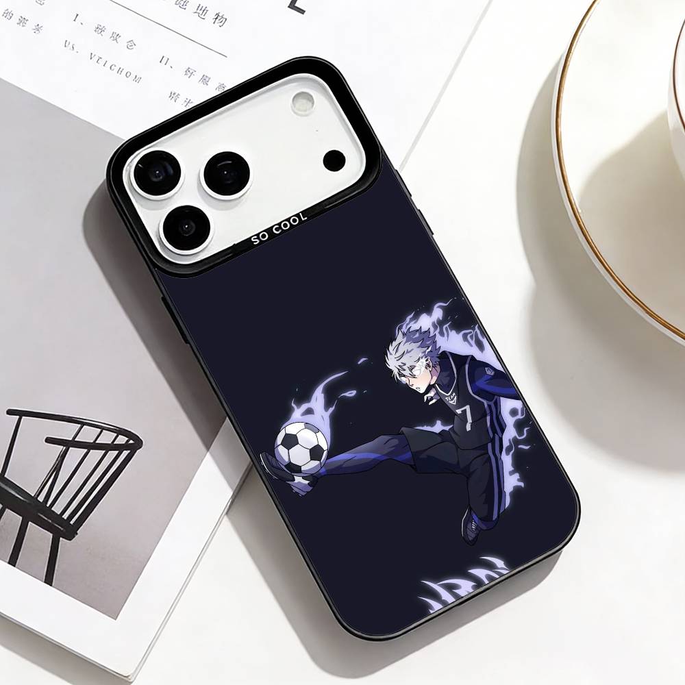 B-Blue Lock Soccer Fight Phone Case For iPhone17,16,15,14,13,12,Pro Max Black Colorful Phone case iPhone16promax