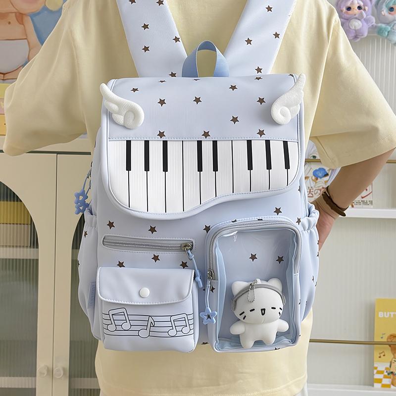 Sac à dos scolaire étudiant imprimé étoiles piano pour femme grande capacité