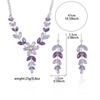 Vintage Purple Zircon Flower Leaf Tassel Necklace Earrings for Women Wedding Party Accessories Jewelry Sets with Box