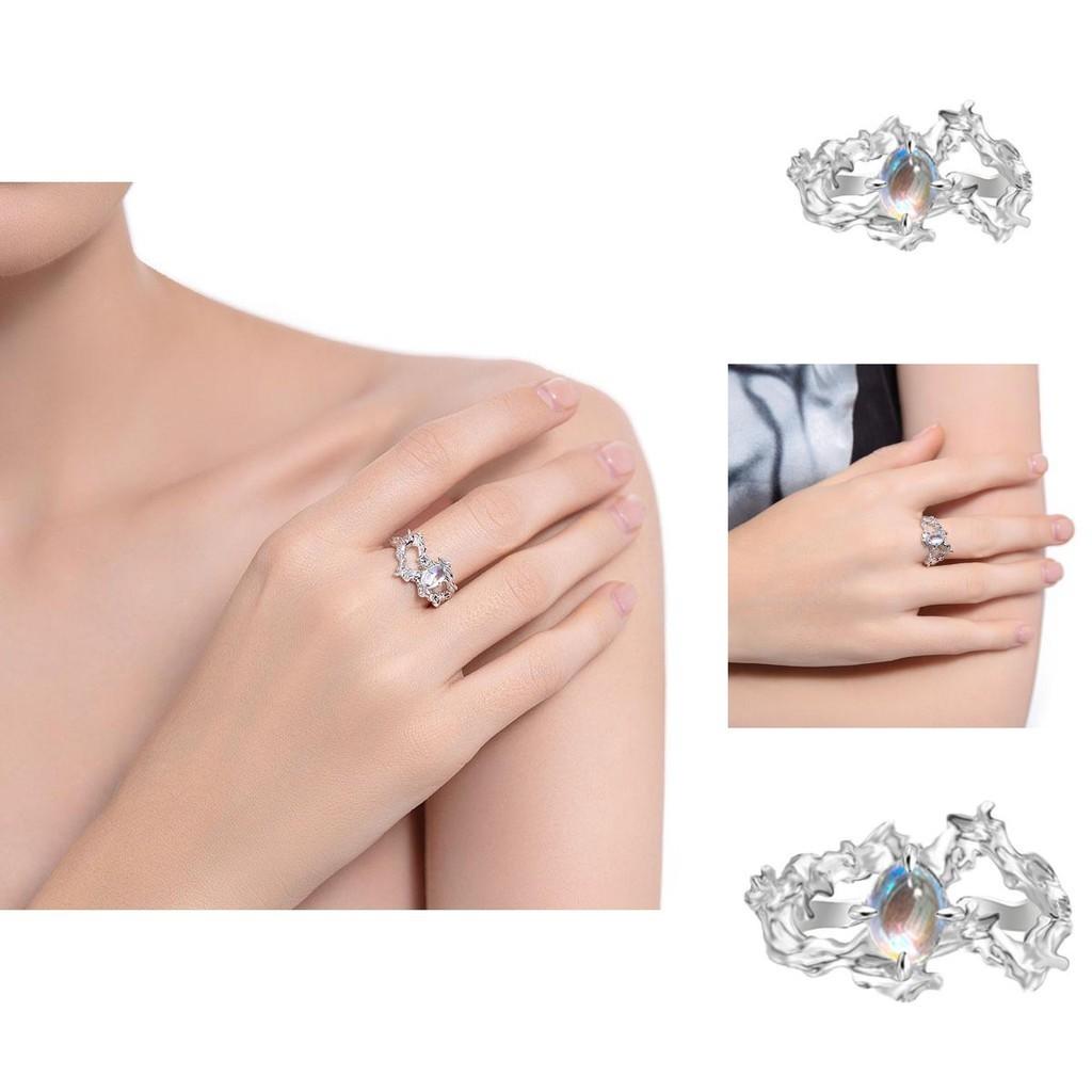 Premium Geometric Design Adjustable Copper Ring Featuring Elegant Moonstone For Women