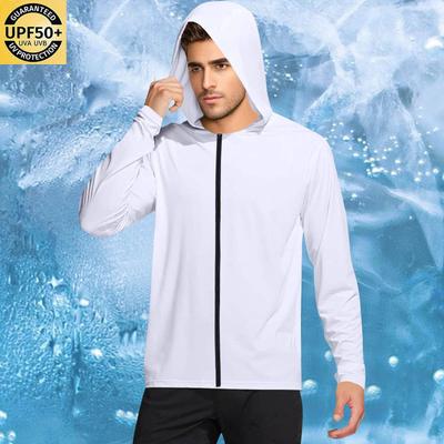 Men's Summer Solid Color Hooded Slim Sun Outdoor Beach Hiking Mountaineering Top