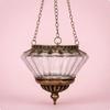 Glazen Lantaarn Ornament Metalen Ketting Antiek Brons Bladpatroon Hangende Kaars