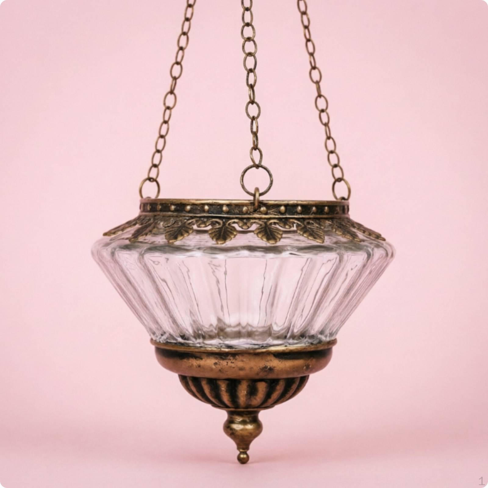 Glass Lantern Ornament Metal Chain Antique