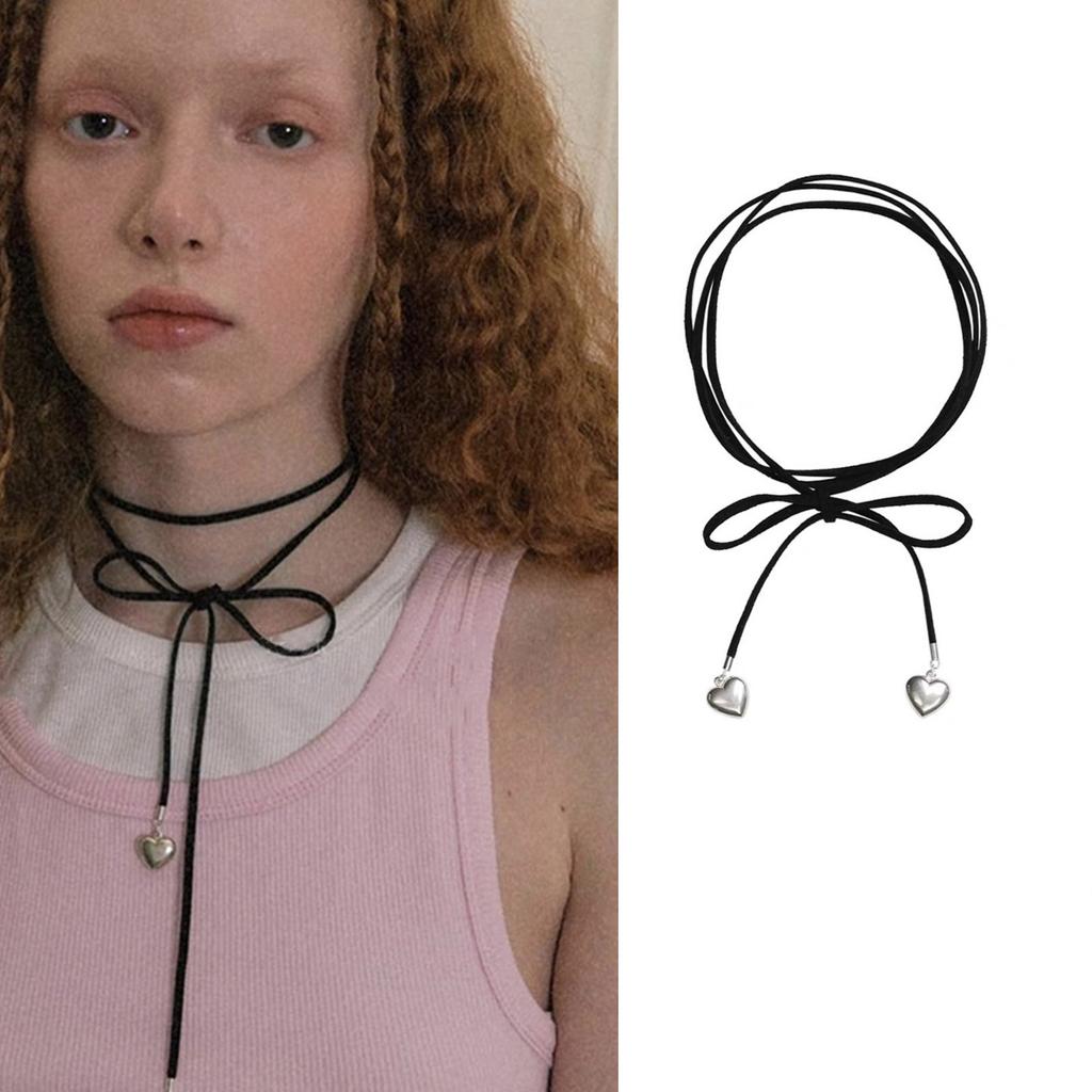 Bowknot Charm Necklace Soft Comfortable Leather Cord Choker Adjustable Length Neckchain Jewelry Stylish Party Ornament