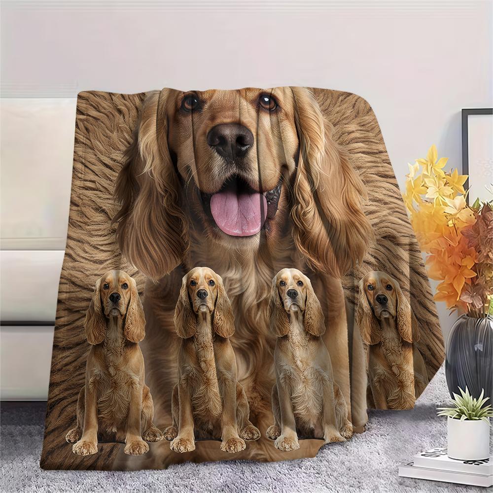 1Pc American Cocker Spaniel Print Flannel Blanket, High quality Comfortable for All Seasons, Home Decor, Warmth and Comfort, Perfect for Gifts