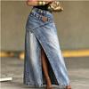 Fustă pentru Femei Primăvară Toamnă Nouă Culoare Uni Talie Înaltă Crăpătură Neregulară Streetwear Casual Denim Linie A Fustă Lungă