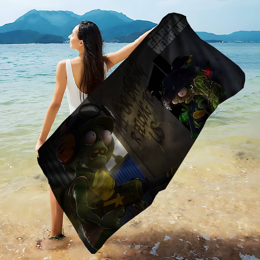 Classic Game P-Plants Vs Z-Zombies Beach Towel Bath Towels for Girl Microfiber Quick Dry Custom Sand Free Beach Spa Gym Pool