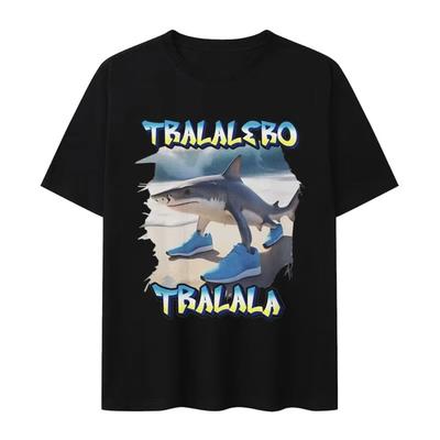 Tralero Tralala Funny Shark Meme Print T Shirt Mens Fashion High Quality Cotton Tshirts Women Summer ONeck Short Sleeve Top