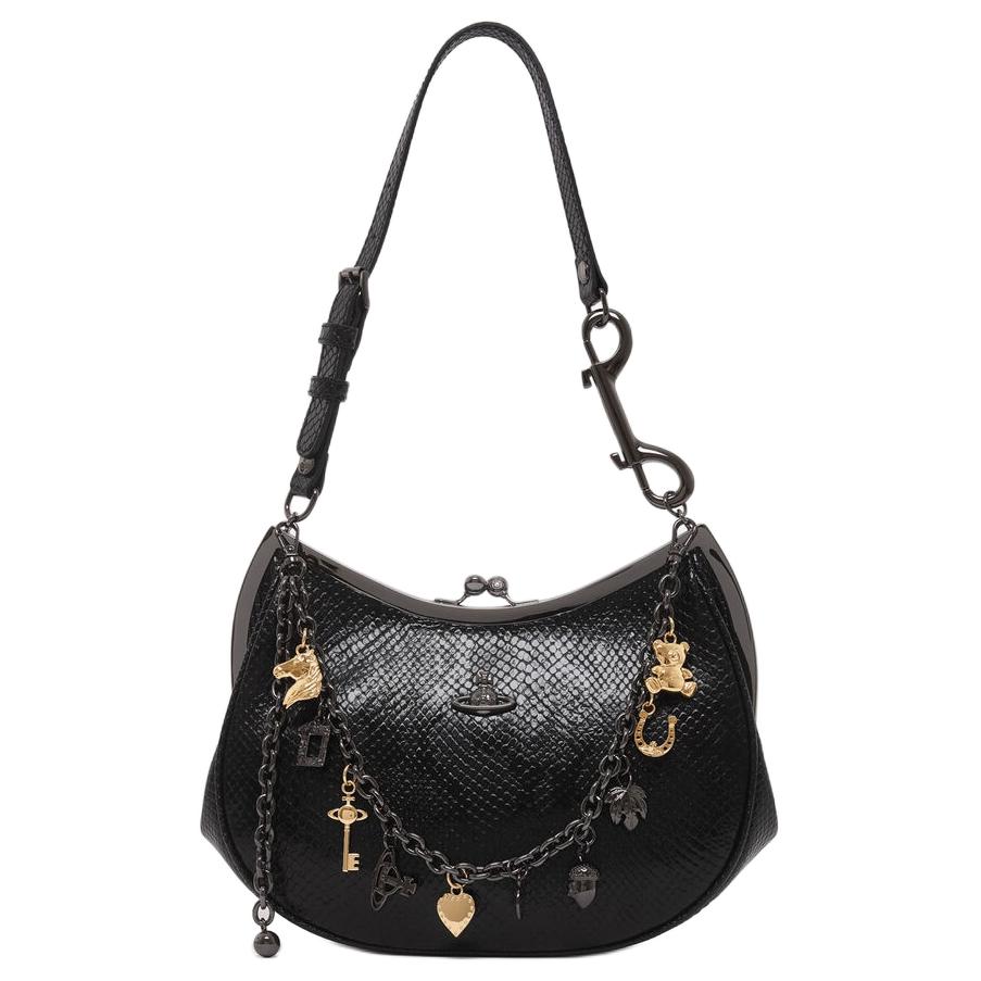 

Vivienne Westwood Charm Frame Python Effect Embossed Pendant Shoulder Bag Women shoulder bag Black Gold Silver 4B01000PWL00D7BLACK Basic Set (Bag+Dust Bag)