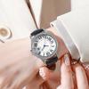 Women's Leather Strap Watch Rhinestone Wine Barrel Quartz Wristwatch