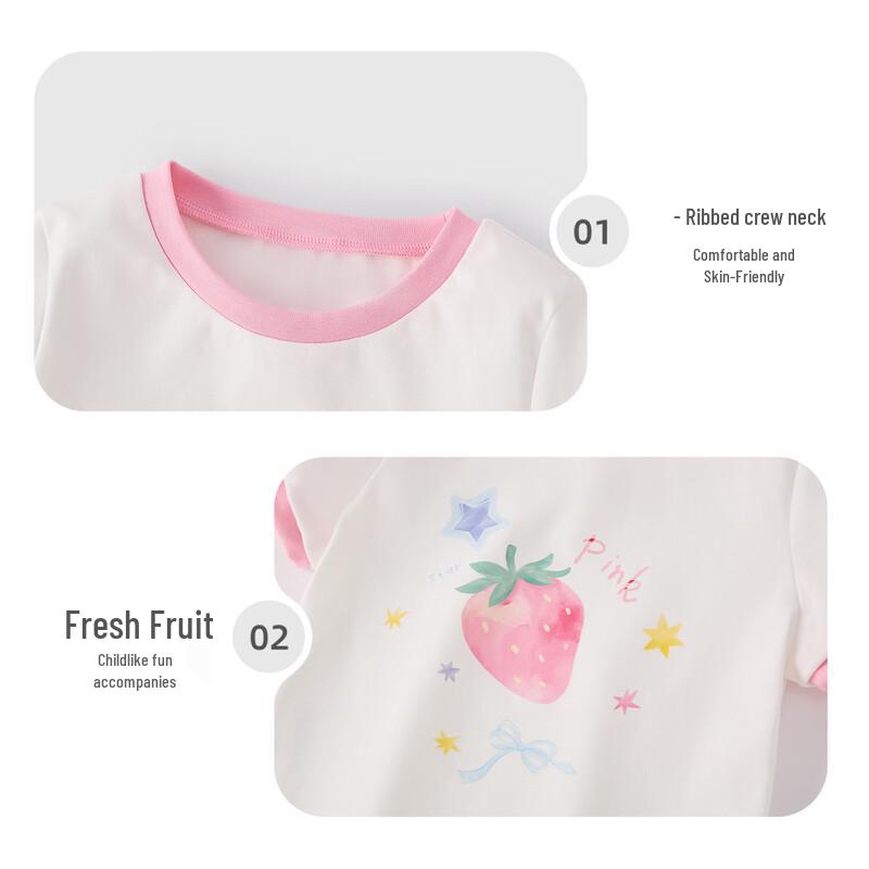JELLYBABY Girls' 7A Antibacterial Cartoon Fruit Short Sleeve T-shirt