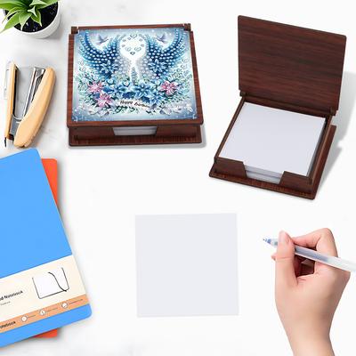 Wooden DIY Diamond Art Note Box with 160 Sheets Diamond Art Notepad Box for Home Office School Supplies Holiday Gifts