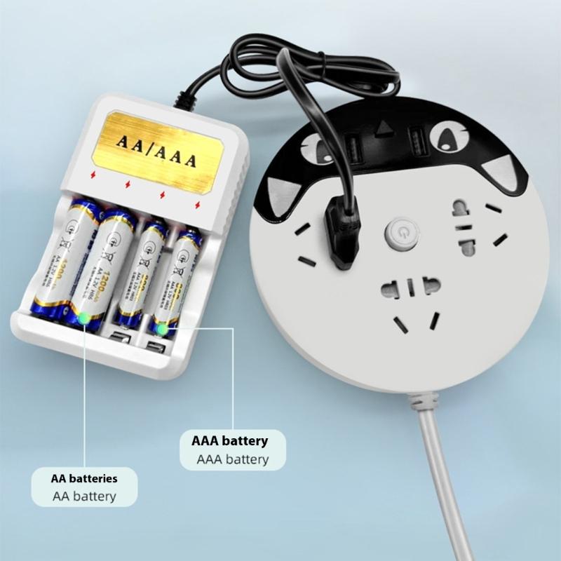 Intelligent Battery Charger Base for 1-4pcs Rechargeable 2A 3A Batteries 4-Channel Fast Charging Dock Stand White