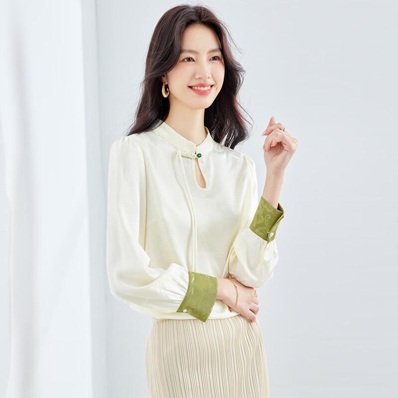 CARBAMMI Women s New Chinese Style Color-Block Chiffon Blouse M
