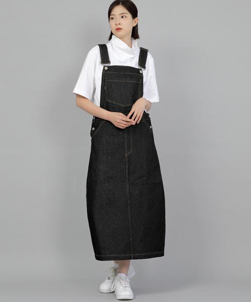 Seinteukeulu Wide Dome Overalls Skirt Wds-611 Black Denim Brs