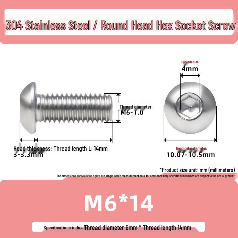 304 Stainless Steel Mushroom Head Hexagon Screw M2-M6