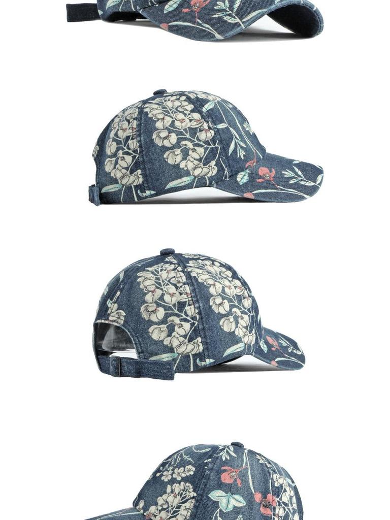 Damska etniczna dżinsowa czapka baseballowa w kwiaty - ochrona przed słońcem, kaczy dzióbek na wiosnę/lato
