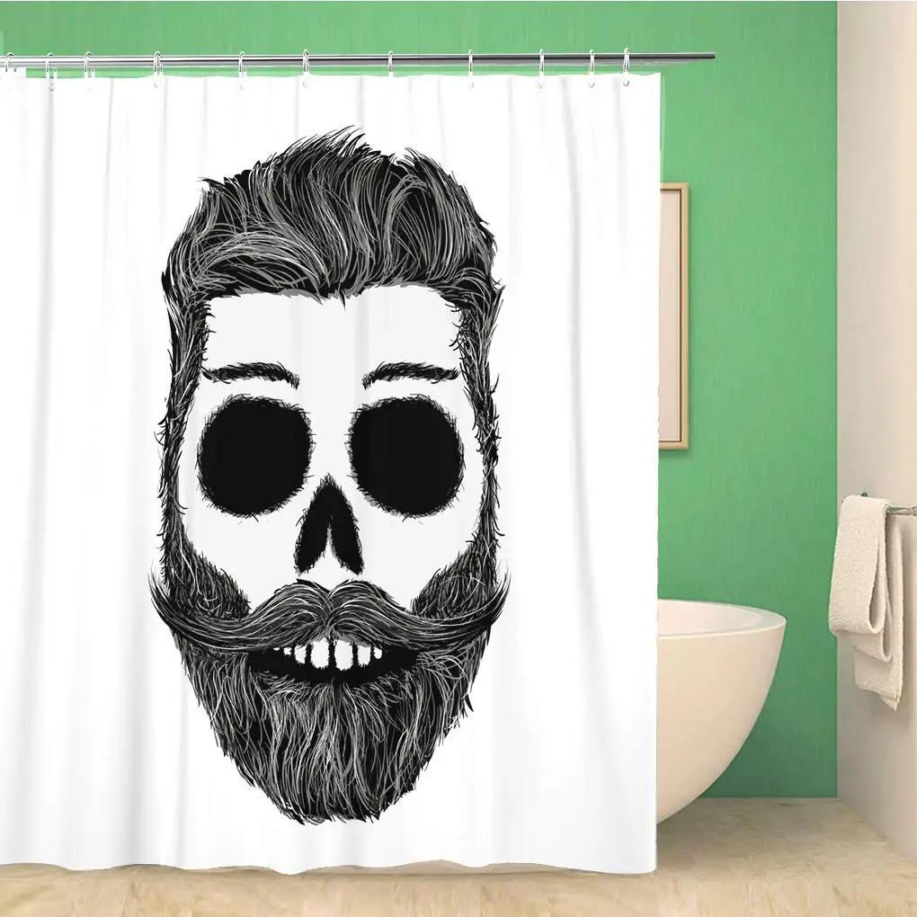 Barbershop Fabric Shower Curtain Set Barber With Tartan Vintage Badge Beard Cut Gentleman Graphic Grooming Screen Bathroom Decor
