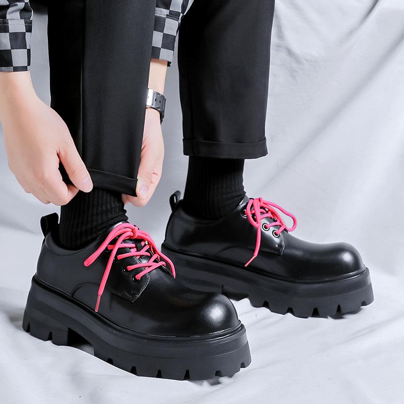 Derby Shoes High-end Round Head Black Platform Leather Shoes Men's Low-top Martin Boots Casual Leather Shoes 6115-R
