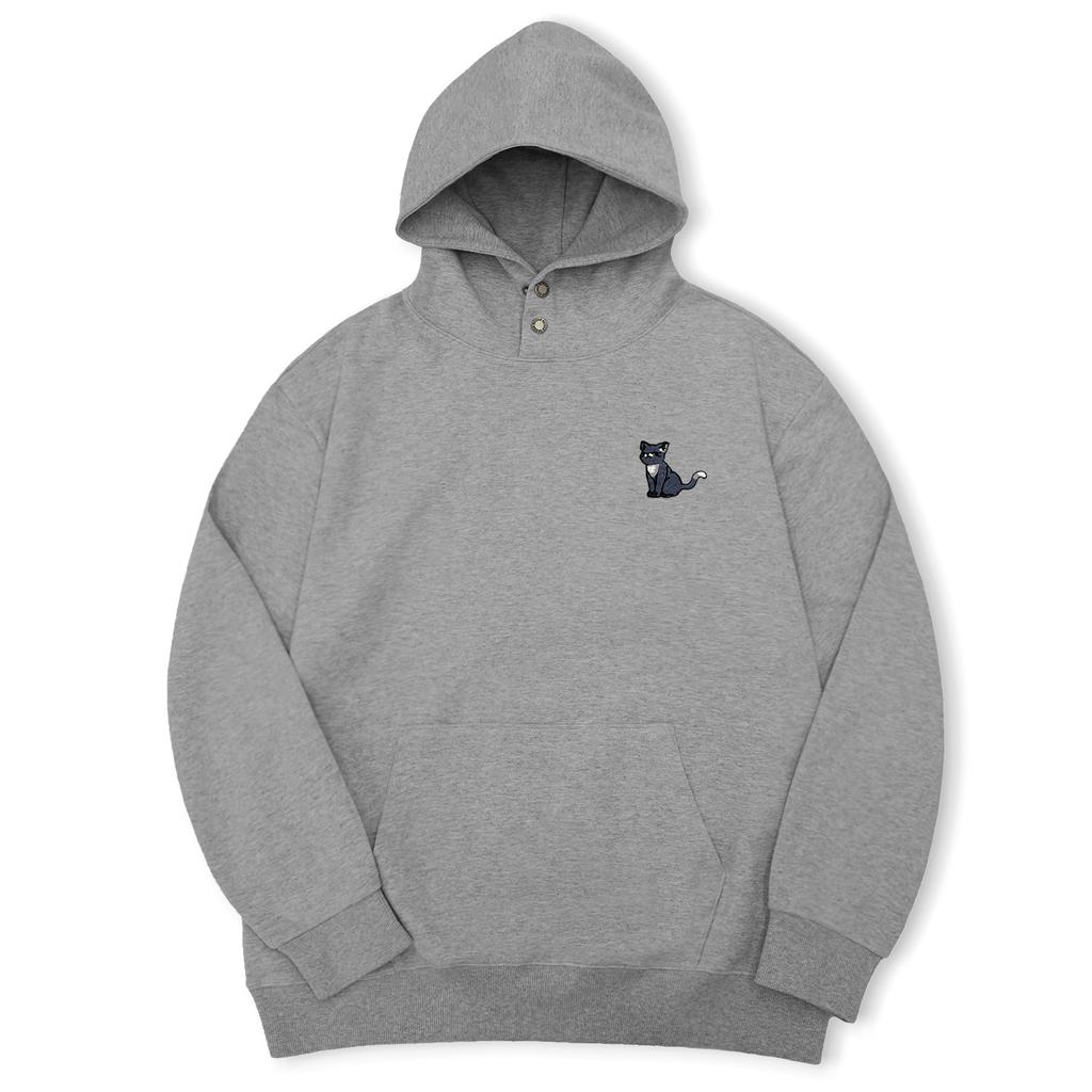 Happy Cat Embroidered Snap Button Hoodie