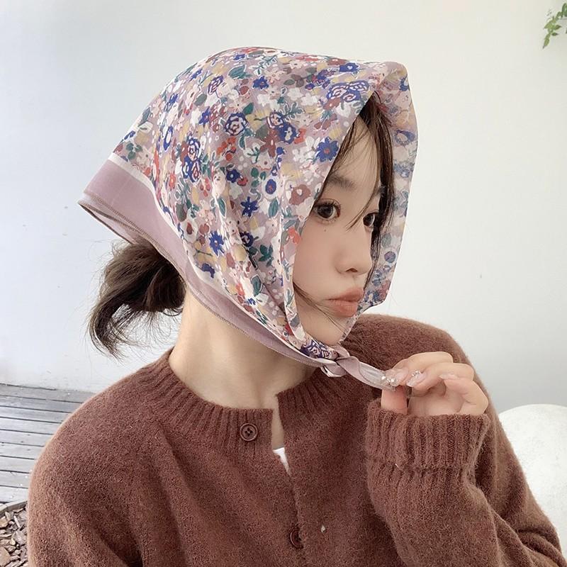 Eșarfă mică pătrată retro de țară, eșarfă artistică franțuzească din bumbac și in, eșarfă de cap pentru femei de primăvară și toamnă, vară, pentru umbră și protecție solară