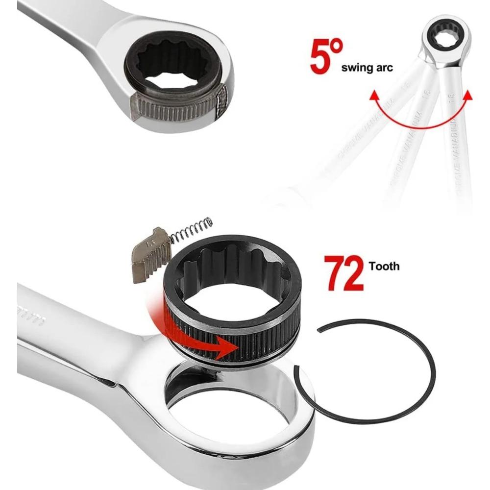 Set chei combinate cu clichet cu cap flexibil AIRAJ, chei combinate cu clichet metrice, set chei Cr-V cu angrenaj, cheie pentru chei auto, set de scule de reparație