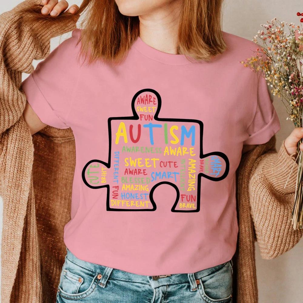 Women TShirt Summer Autism Graffiti Puzzle T Shirt Women Casual White Cozy Tops Loose Short Sleeve Y2k Tshirt Camisas Mujer