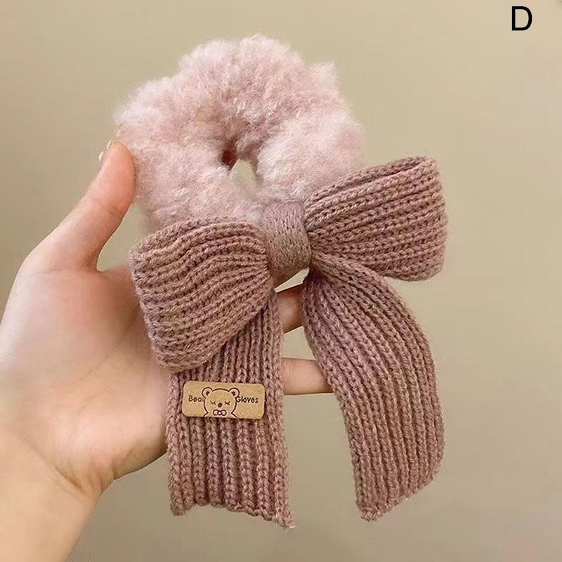 Scrunchie Women Warm Hair Scrunchies Winter Knit Hair Ties Bow Hair Bands Plush Elastic Band Hair Accessories